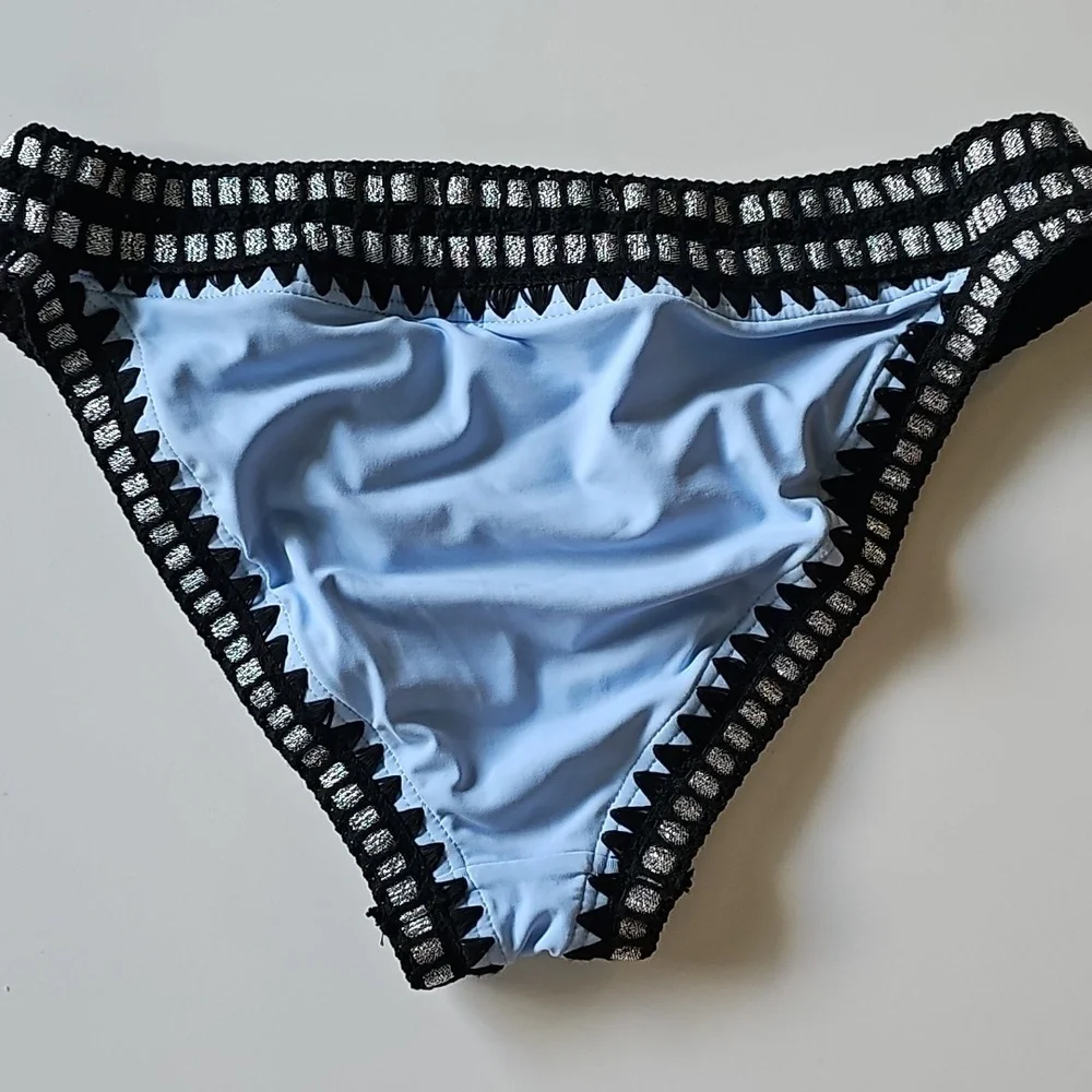Bar III Light Blue and Navy Bikini Bottom